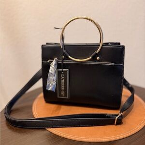 La Terre Black Crossbody Bag with Gold Ring